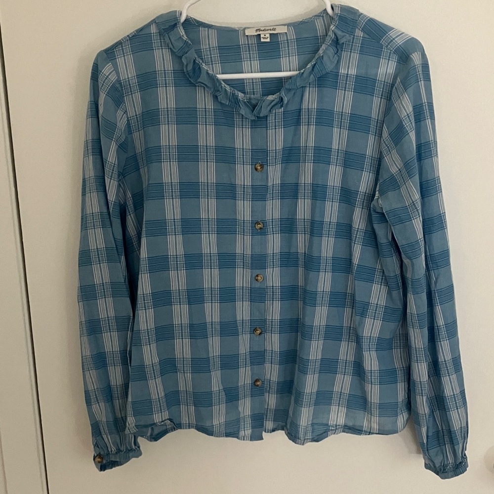 Madewell Ruffle-Neck Top in Colwell Plaid Size Small - Picture 6 of 7
